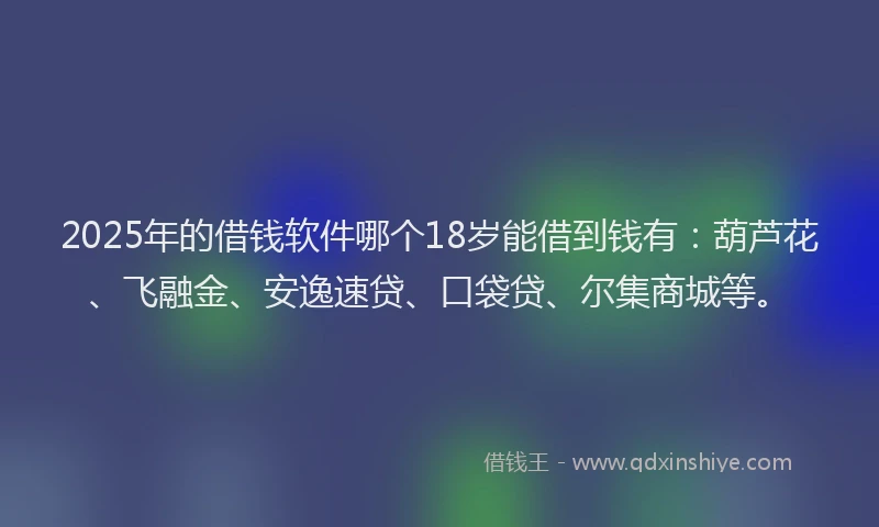 2025年的借钱软件哪个18岁能借到钱有：葫芦花、飞融金、安逸速贷、口袋贷、尔集商城等。