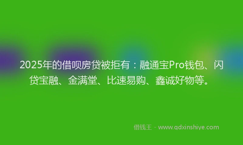 2025年的借呗房贷被拒有：融通宝Pro钱包、闪贷宝融、金满堂、比速易购、鑫诚好物等。