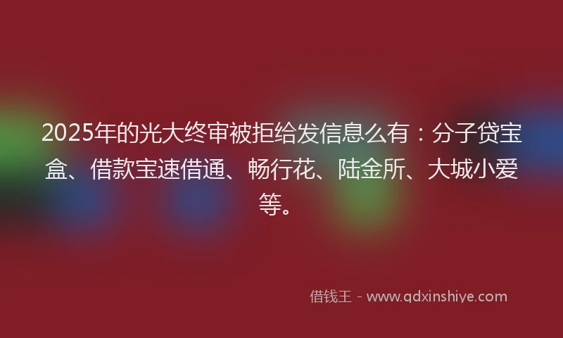 2025年的光大终审被拒给发信息么有：分子贷宝盒、借款宝速借通、畅行花、陆金所、大城小爱等。