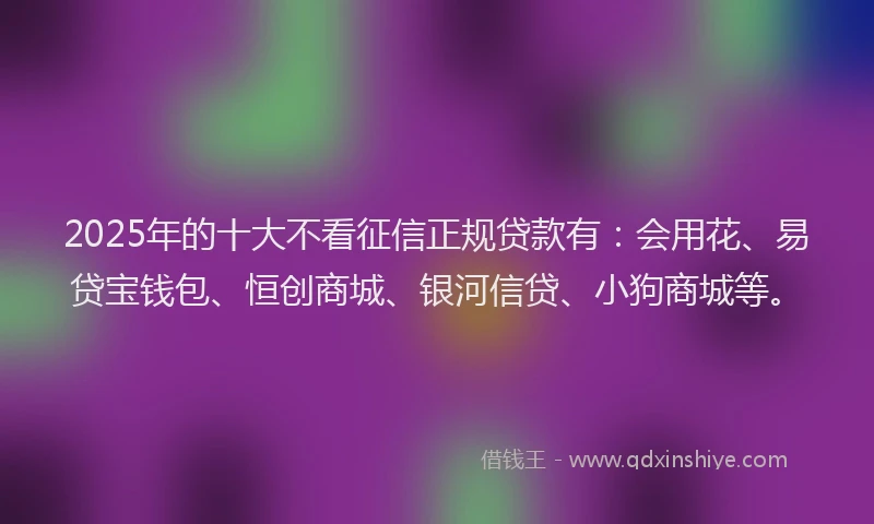 2025年的十大不看征信正规贷款有：会用花、易贷宝钱包、恒创商城、银河信贷、小狗商城等。