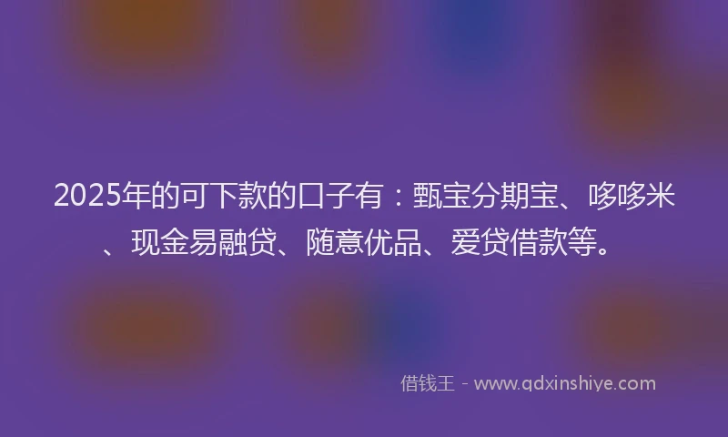 2025年的可下款的口子有：甄宝分期宝、哆哆米、现金易融贷、随意优品、爱贷借款等。