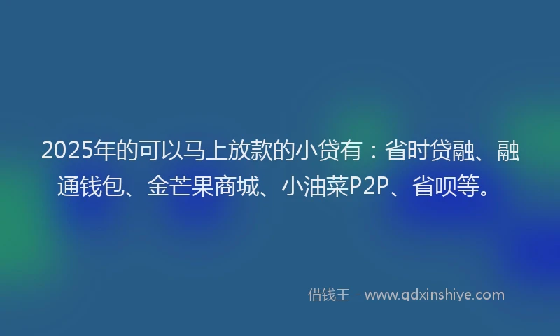 2025年的可以马上放款的小贷有：省时贷融、融通钱包、金芒果商城、小油菜P2P、省呗等。