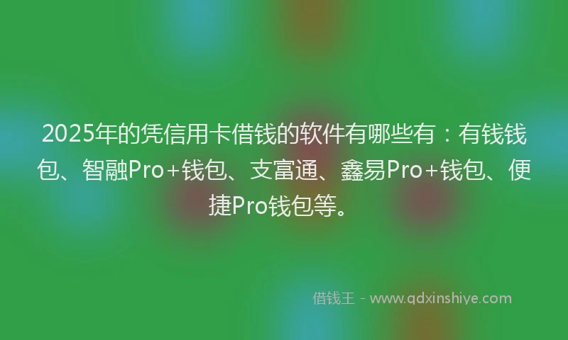 2025年的凭信用卡借钱的软件有哪些有：有钱钱包、智融Pro+钱包、支富通、鑫易Pro+钱包、便捷Pro钱包等。