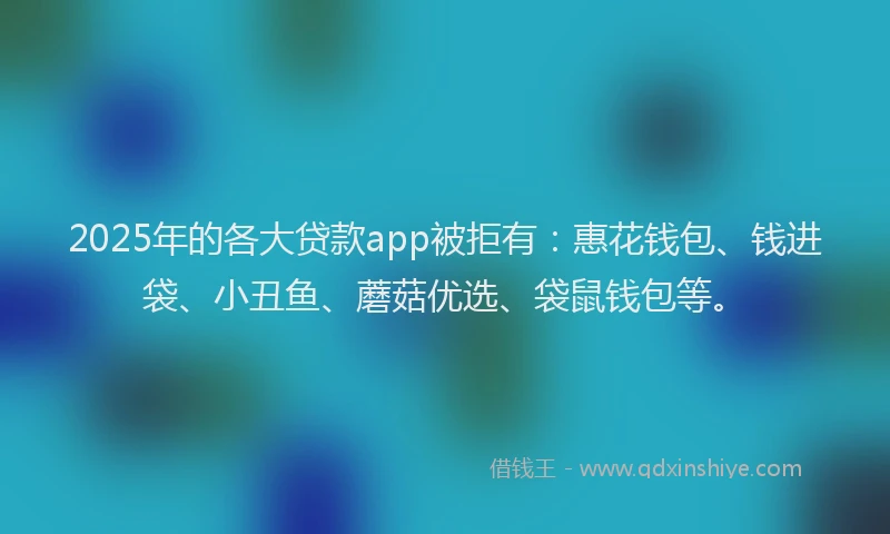 2025年的各大贷款app被拒有：惠花钱包、钱进袋、小丑鱼、蘑菇优选、袋鼠钱包等。