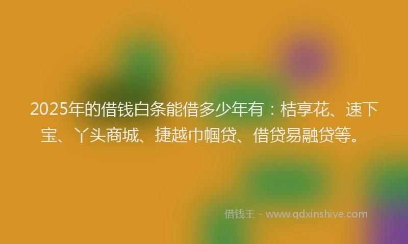 2025年的借钱白条能借多少年有：桔享花、速下宝、丫头商城、捷越巾帼贷、借贷易融贷等。