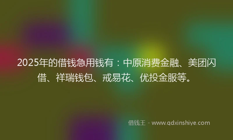 2025年的借钱急用钱有：中原消费金融、美团闪借、祥瑞钱包、戒易花、优投金服等。