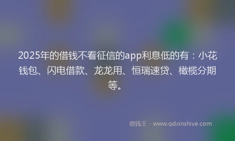 2025年的借钱不看征信的app利息低的有:小花钱包、闪电借款、龙龙用、恒瑞速贷、橄榄分期等。