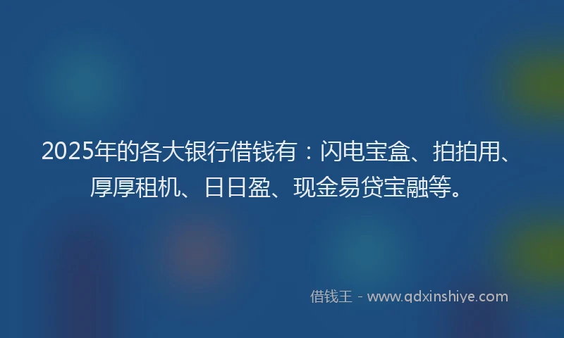 2025年的各大银行借钱有：闪电宝盒、拍拍用、厚厚租机、日日盈、现金易贷宝融等。