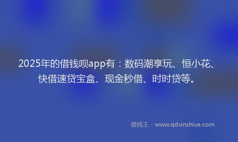 2025年的借钱呗app有：数码潮享玩、恒小花、快借速贷宝盒、现金秒借、时时贷等。