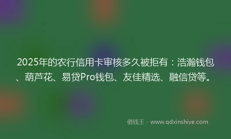 2025年的农行信用卡审核多久被拒有：浩瀚钱包、葫芦花、易贷Pro钱包、友佳精选、融信贷等。