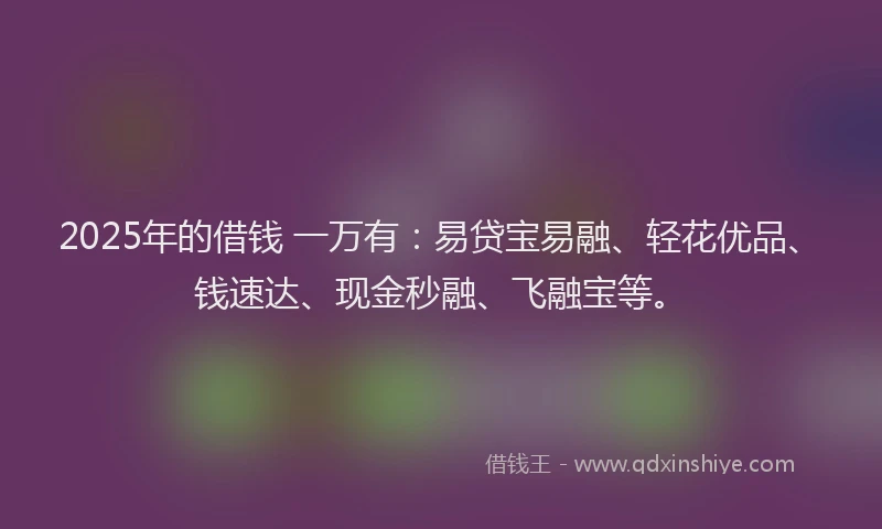 2025年的借钱 一万有：易贷宝易融、轻花优品、钱速达、现金秒融、飞融宝等。