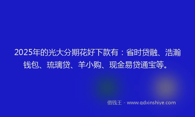 2025年的光大分期花好下款有：省时贷融、浩瀚钱包、琉璃贷、羊小购、现金易贷通宝等。