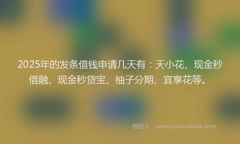 2025年的发条借钱申请几天有：天小花、现金秒借融、现金秒贷宝、柚子分期、宜享花等。