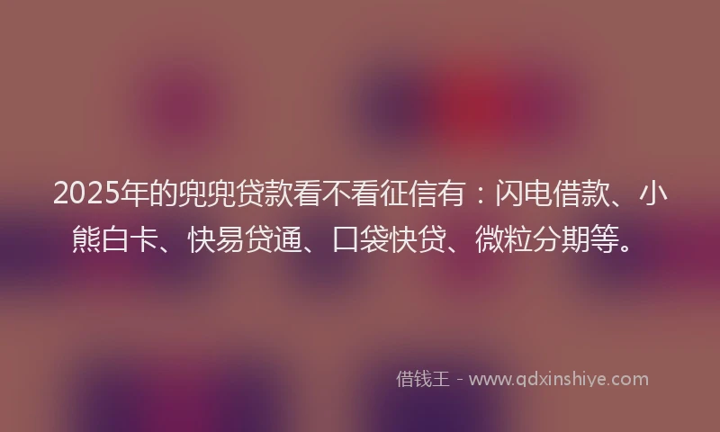 2025年的兜兜贷款看不看征信有：闪电借款、小熊白卡、快易贷通、口袋快贷、微粒分期等。