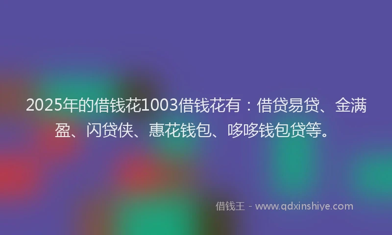 2025年的借钱花1003借钱花有：借贷易贷、金满盈、闪贷侠、惠花钱包、哆哆钱包贷等。