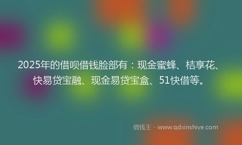 2025年的借呗借钱脸部有：现金蜜蜂、桔享花、快易贷宝融、现金易贷宝盒、51快借等。