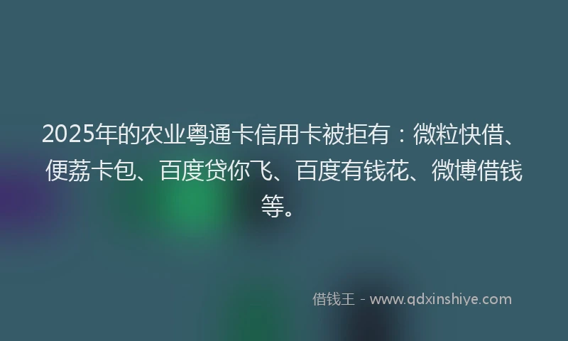 2025年的农业粤通卡信用卡被拒有：微粒快借、便荔卡包、百度贷你飞、百度有钱花、微博借钱等。