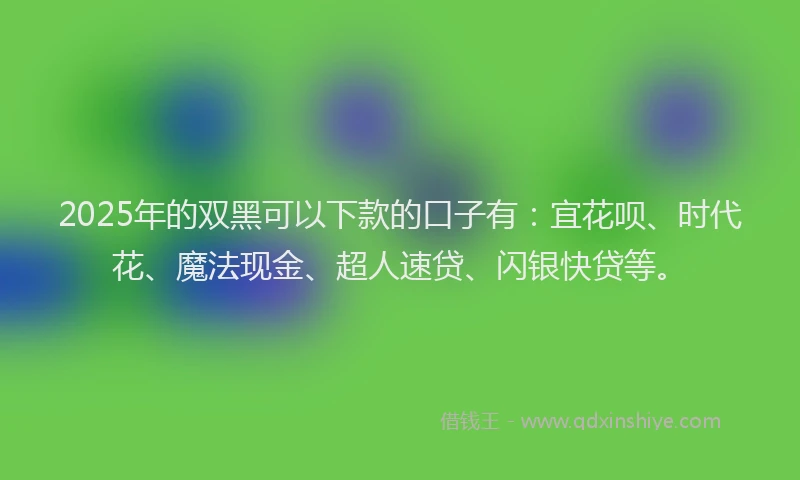 2025年的双黑可以下款的口子有：宜花呗、时代花、魔法现金、超人速贷、闪银快贷等。