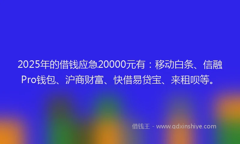 2025年的借钱应急20000元有：移动白条、信融Pro钱包、沪商财富、快借易贷宝、来租呗等。