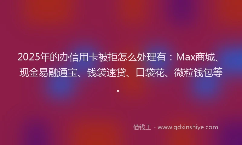 2025年的办信用卡被拒怎么处理有：Max商城、现金易融通宝、钱袋速贷、口袋花、微粒钱包等。