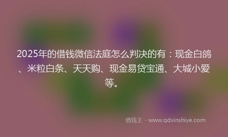 2025年的借钱微信法庭怎么判决的有：现金白鸽、米粒白条、天天购、现金易贷宝通、大城小爱等。