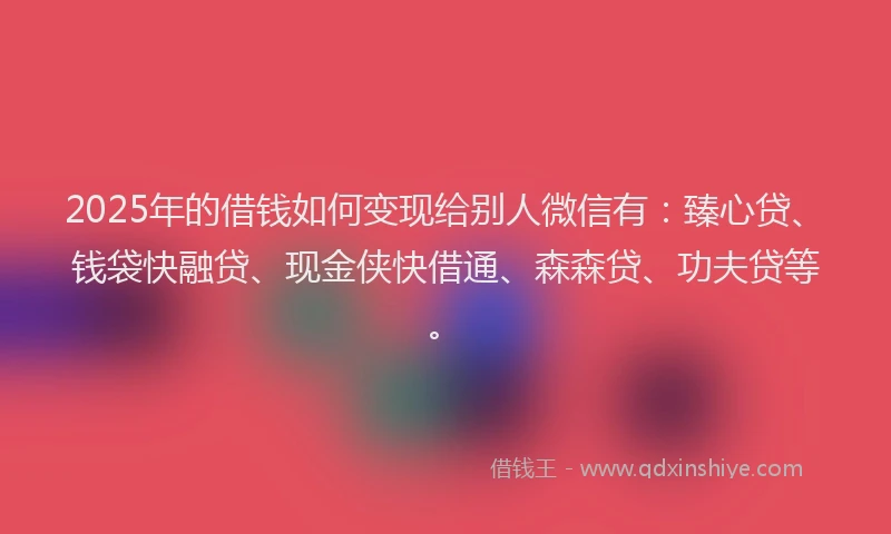 2025年的借钱如何变现给别人微信有：臻心贷、钱袋快融贷、现金侠快借通、森森贷、功夫贷等。