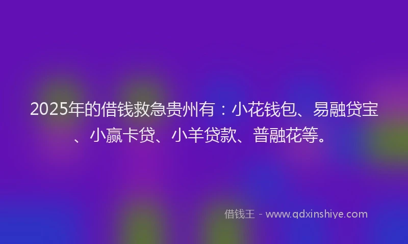 2025年的借钱救急贵州有：小花钱包、易融贷宝、小赢卡贷、小羊贷款、普融花等。