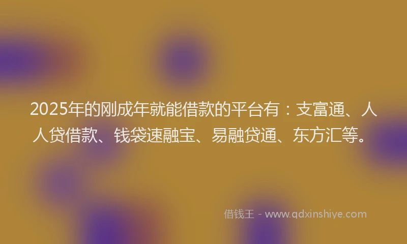 2025年的刚成年就能借款的平台有：支富通、人人贷借款、钱袋速融宝、易融贷通、东方汇等。