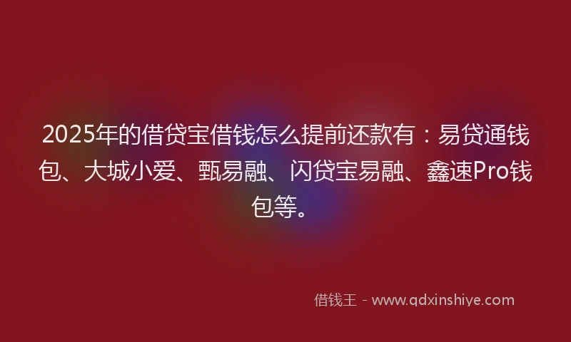2025年的借贷宝借钱怎么提前还款有：易贷通钱包、大城小爱、甄易融、闪贷宝易融、鑫速Pro钱包等。