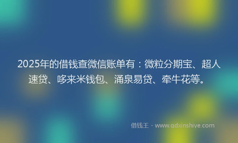2025年的借钱查微信账单有：微粒分期宝、超人速贷、哆来米钱包、涌泉易贷、牵牛花等。