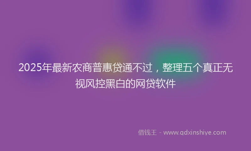 2025年最新农商普惠贷通不过，整理五个真正无视风控黑白的网贷软件