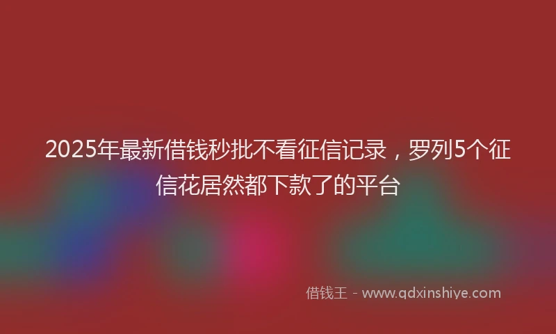 2025年最新借钱秒批不看征信记录，罗列5个征信花居然都下款了的平台