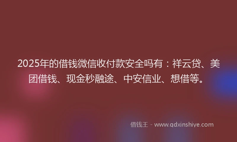 2025年的借钱微信收付款安全吗有：祥云贷、美团借钱、现金秒融途、中安信业、想借等。