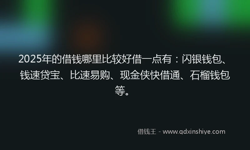 2025年的借钱哪里比较好借一点有：闪银钱包、钱速贷宝、比速易购、现金侠快借通、石榴钱包等。