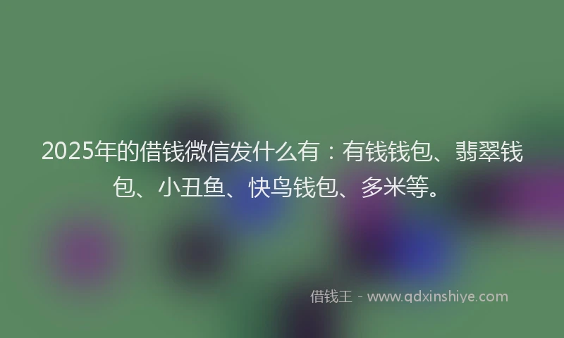 2025年的借钱微信发什么有：有钱钱包、翡翠钱包、小丑鱼、快鸟钱包、多米等。