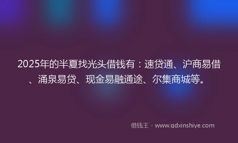 2025年的半夏找光头借钱有：速贷通、沪商易借、涌泉易贷、现金易融通途、尔集商城等。
