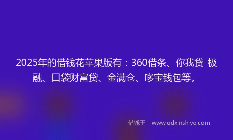 2025年的借钱花苹果版有：360借条、你我贷-极融、口袋财富贷、金满仓、哆宝钱包等。