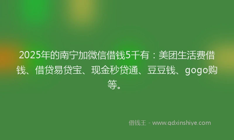 2025年的南宁加微信借钱5千有：美团生活费借钱、借贷易贷宝、现金秒贷通、豆豆钱、gogo购等。