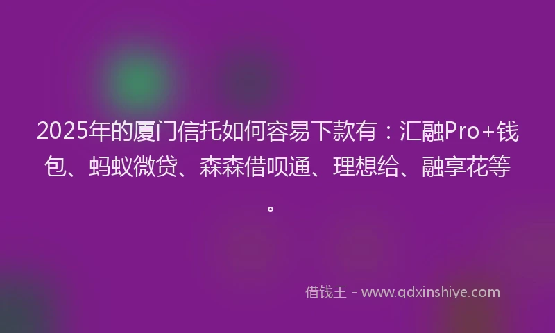 2025年的厦门信托如何容易下款有：汇融Pro+钱包、蚂蚁微贷、森森借呗通、理想给、融享花等。