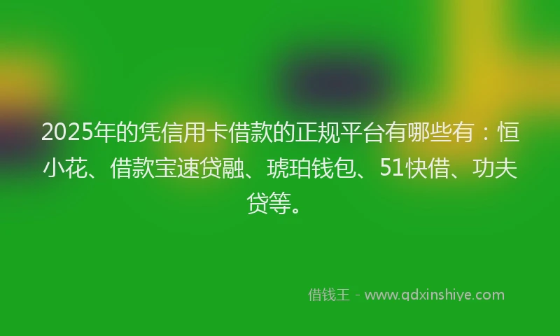 2025年的凭信用卡借款的正规平台有哪些有：恒小花、借款宝速贷融、琥珀钱包、51快借、功夫贷等。