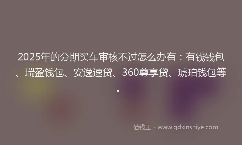 2025年的分期买车审核不过怎么办有：有钱钱包、瑞盈钱包、安逸速贷、360尊享贷、琥珀钱包等。