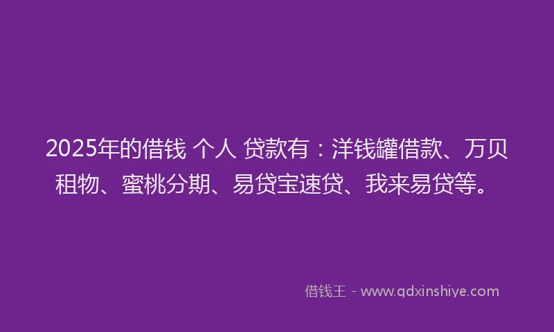 2025年的借钱 个人 贷款有：洋钱罐借款、万贝租物、蜜桃分期、易贷宝速贷、我来易贷等。