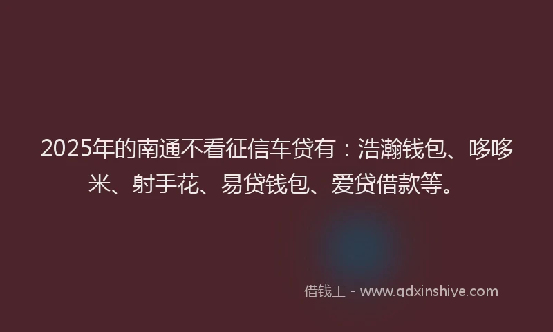 2025年的南通不看征信车贷有：浩瀚钱包、哆哆米、射手花、易贷钱包、爱贷借款等。
