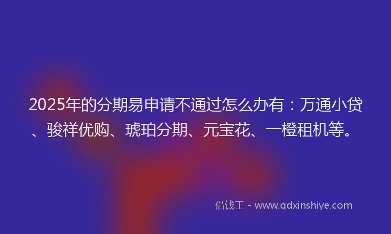 2025年的分期易申请不通过怎么办有：万通小贷、骏祥优购、琥珀分期、元宝花、一橙租机等。