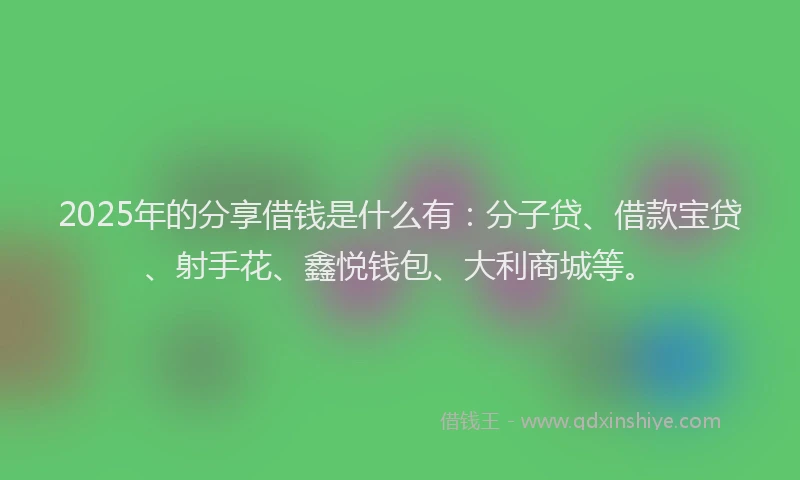 2025年的分享借钱是什么有：分子贷、借款宝贷、射手花、鑫悦钱包、大利商城等。