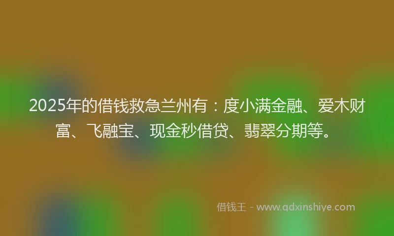 2025年的借钱救急兰州有：度小满金融、爱木财富、飞融宝、现金秒借贷、翡翠分期等。