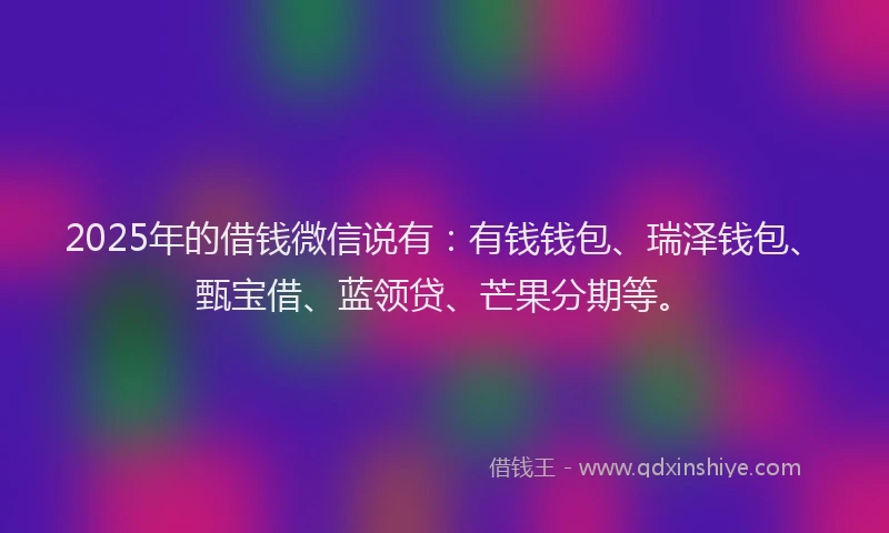 2025年的借钱微信说有：有钱钱包、瑞泽钱包、甄宝借、蓝领贷、芒果分期等。