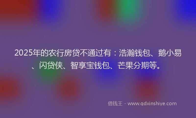2025年的农行房贷不通过有：浩瀚钱包、鹅小易、闪贷侠、智享宝钱包、芒果分期等。