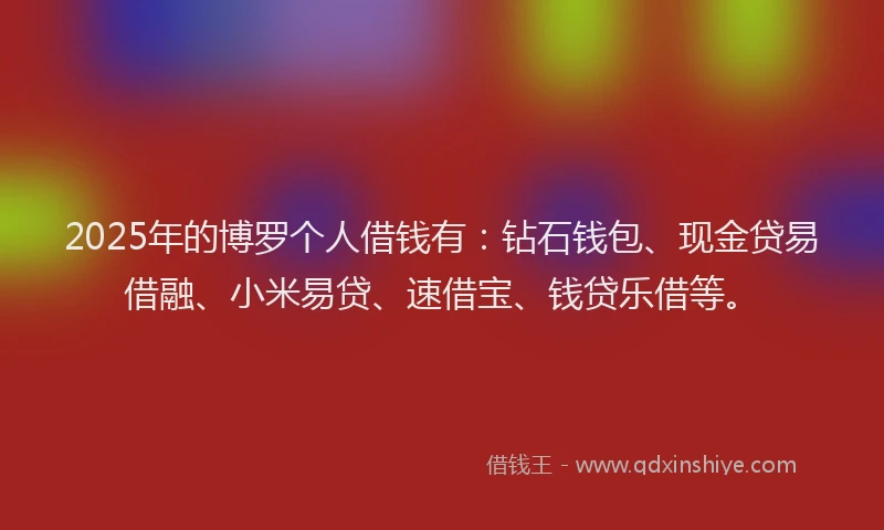 2025年的博罗个人借钱有：钻石钱包、现金贷易借融、小米易贷、速借宝、钱贷乐借等。