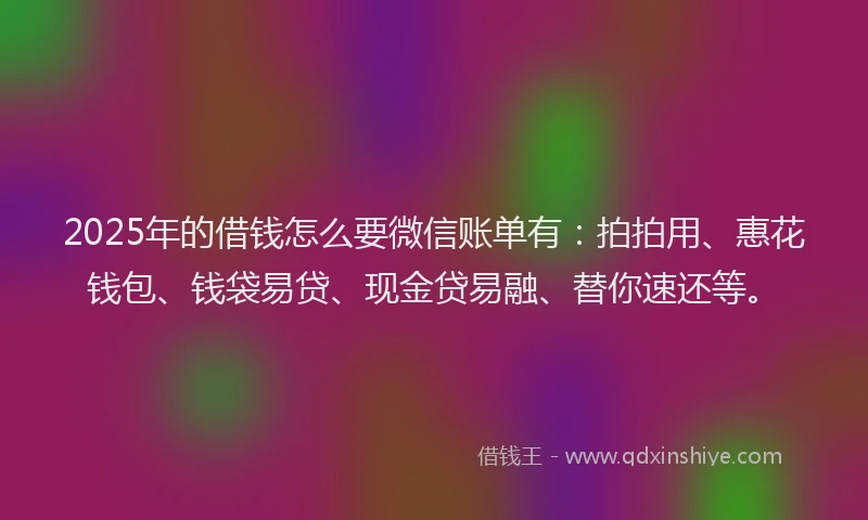 2025年的借钱怎么要微信账单有：拍拍用、惠花钱包、钱袋易贷、现金贷易融、替你速还等。